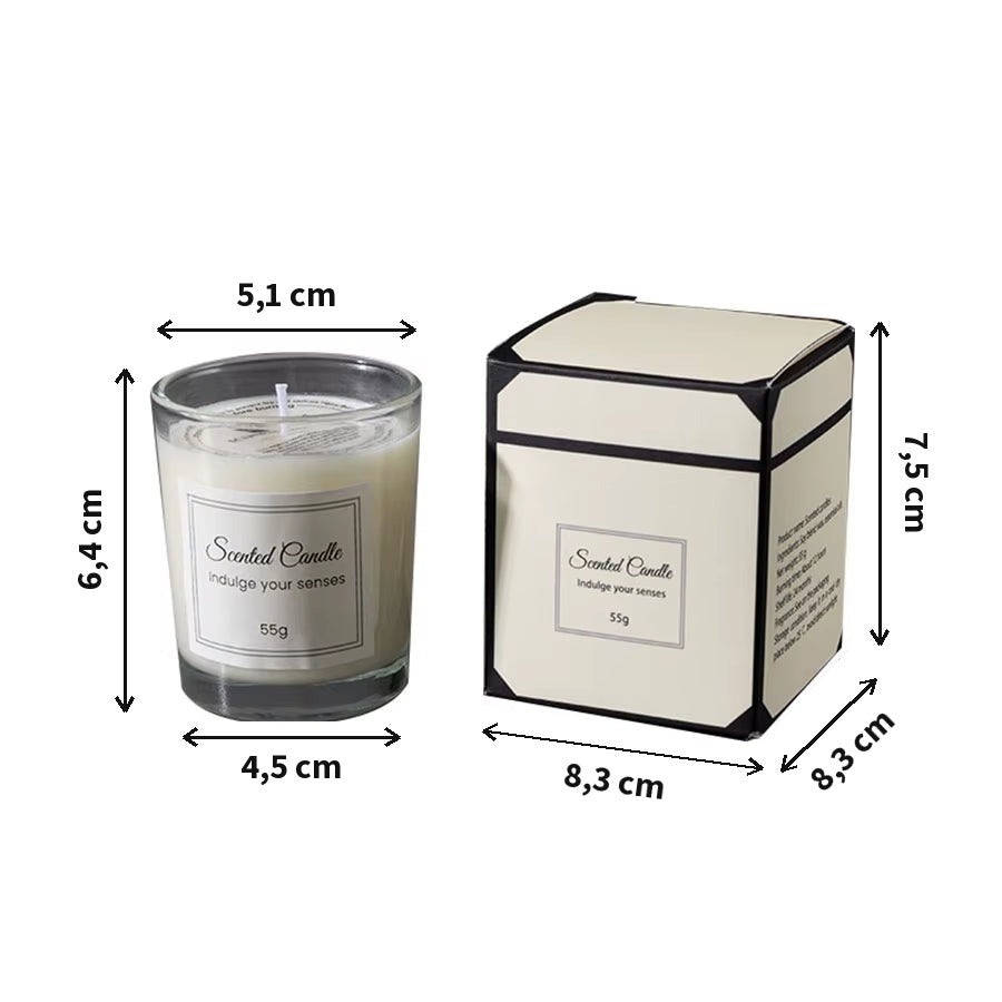 Dimensions de la bougie parfumée et de son coffret cadeau en centimètres