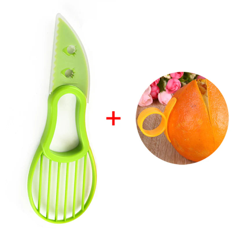 Coupe-avocat vert avec éplucheur d'agrumes