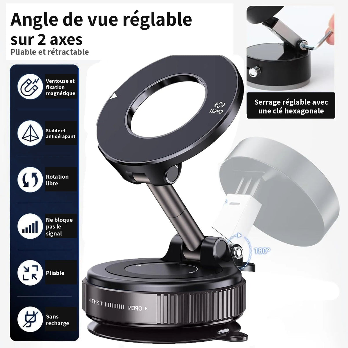 Support téléphone à angle de vue réglable sur 2 axes