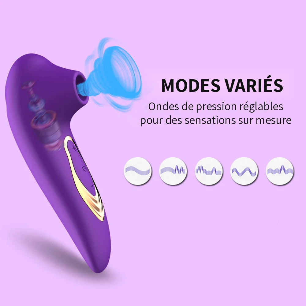 Stimulateur à ondes de pression violet et ses différents modes d'intensité
