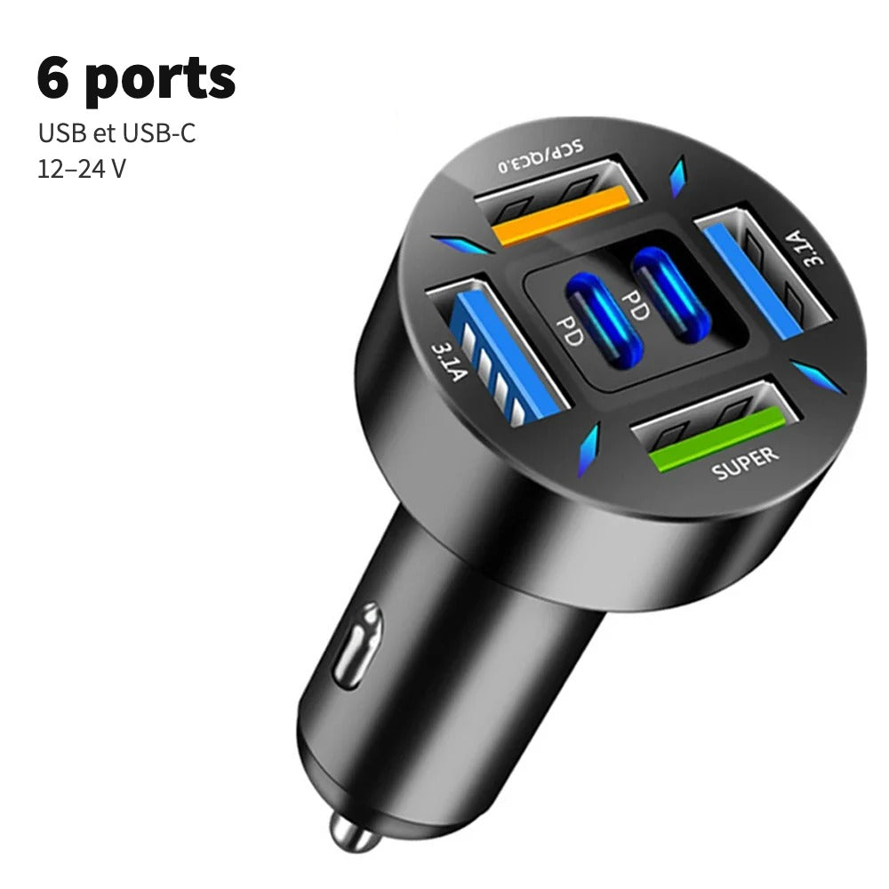 Chargeur allume-cigare rapide multiports avec écran – vue 1