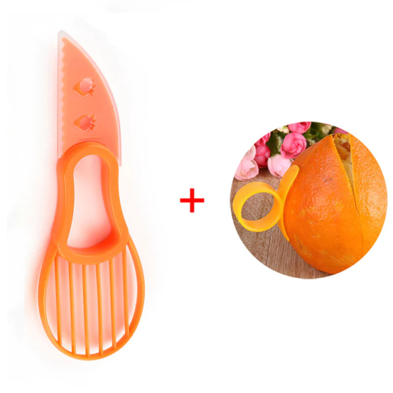 Coupe-avocat orange avec éplucheur d'agrumes
