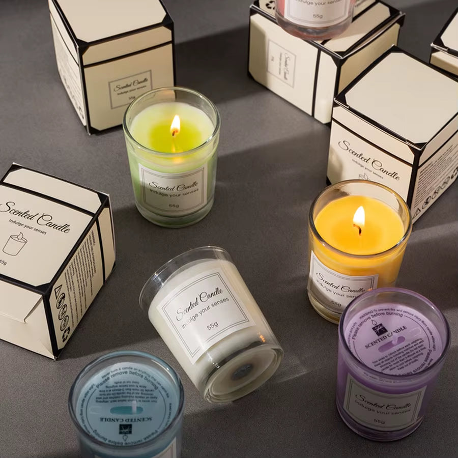 Bougies parfumées en cire de soja vues de dessus