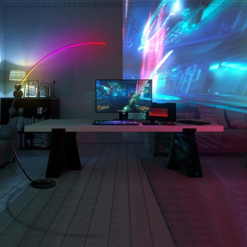 Lampadaire LED arc design RGB – Lumière d'ambiance avec télécommande