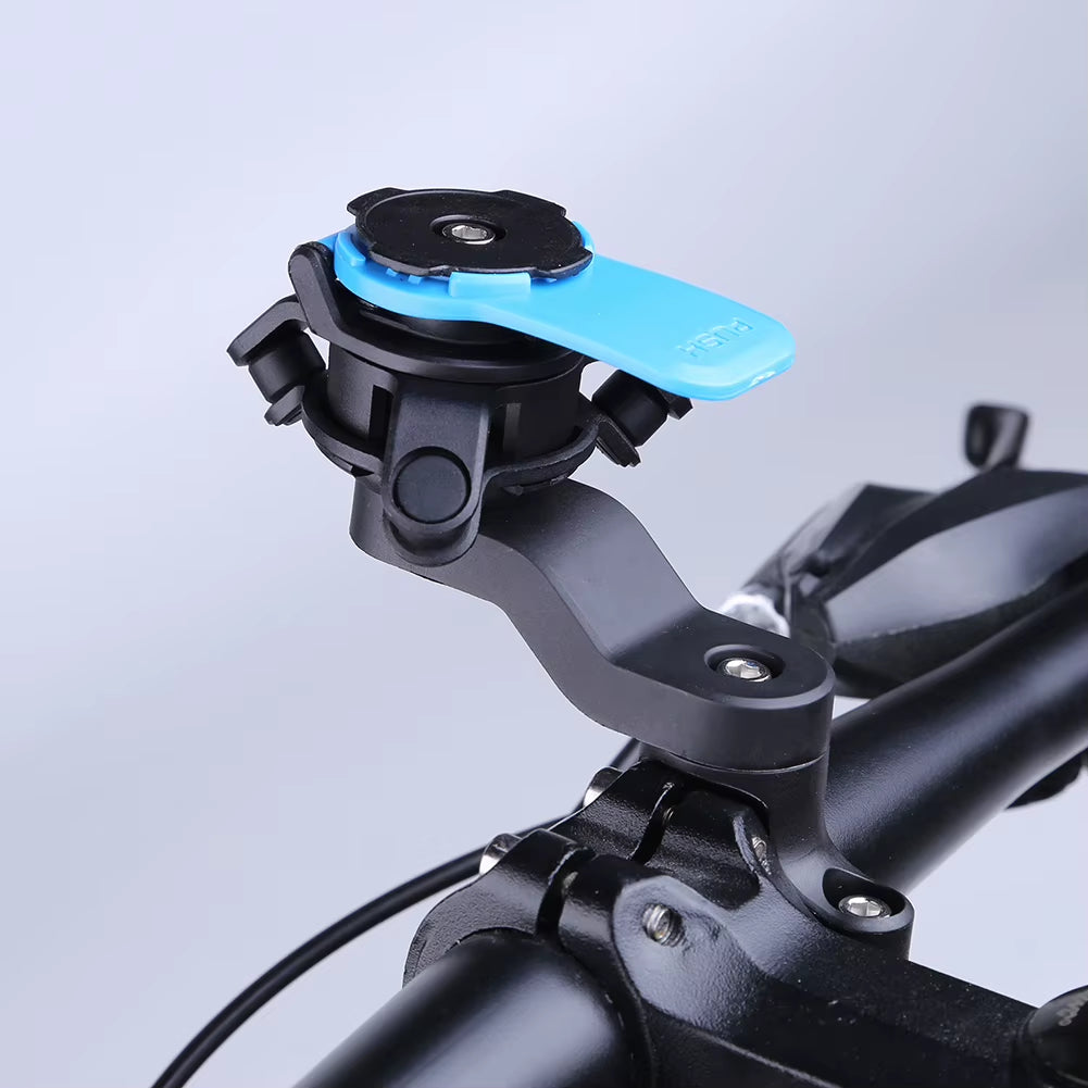 Support téléphone bleu fixé sur un guidon