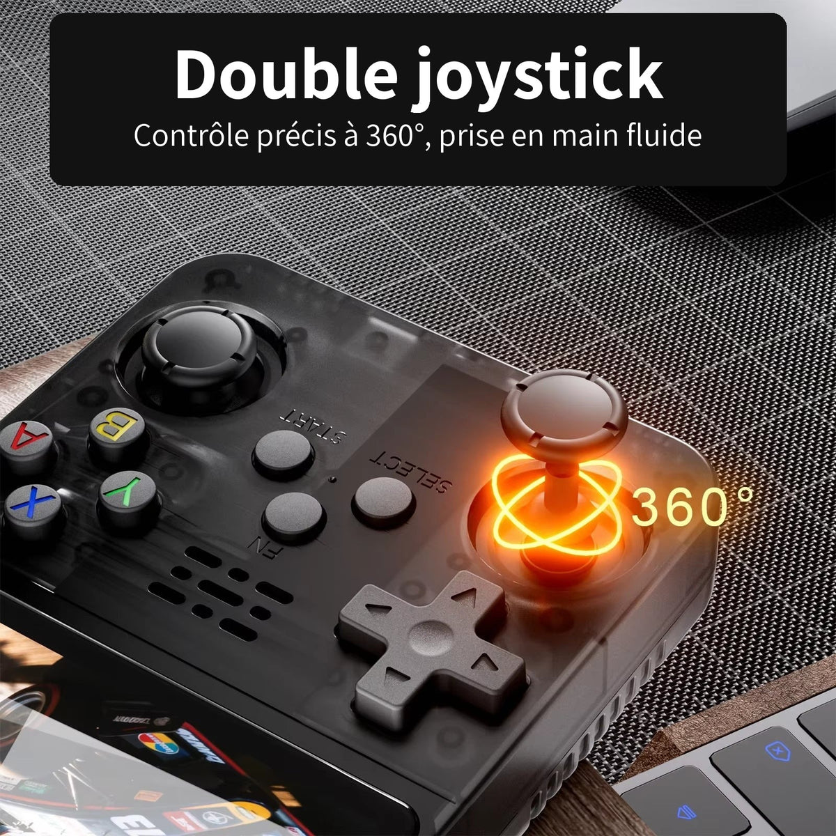 Console rétro portable – double joystick 360° et boutons de jeu