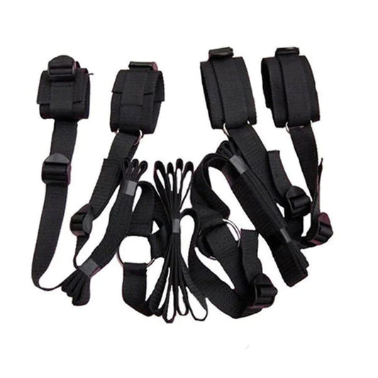 Set d'attaches poignets et chevilles sous matelas en nylon noir