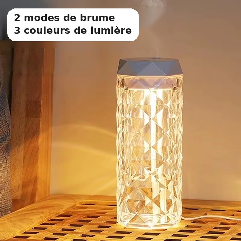 Humidificateur cristal – 2 modes de brume, 3 couleurs de lumière