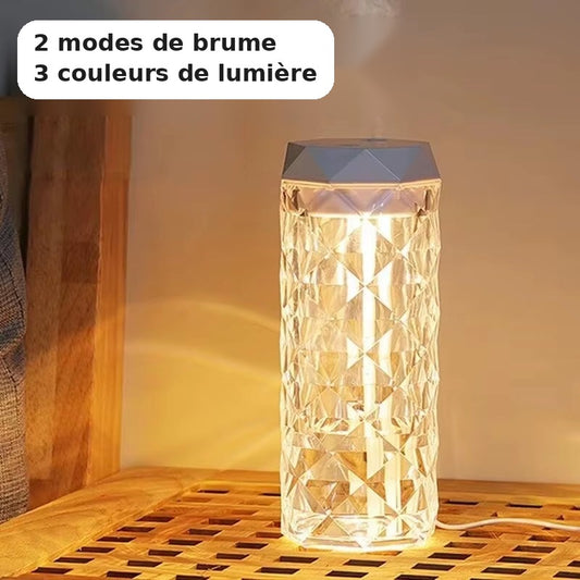 Humidificateur cristal – 2 modes de brume, 3 couleurs de lumière