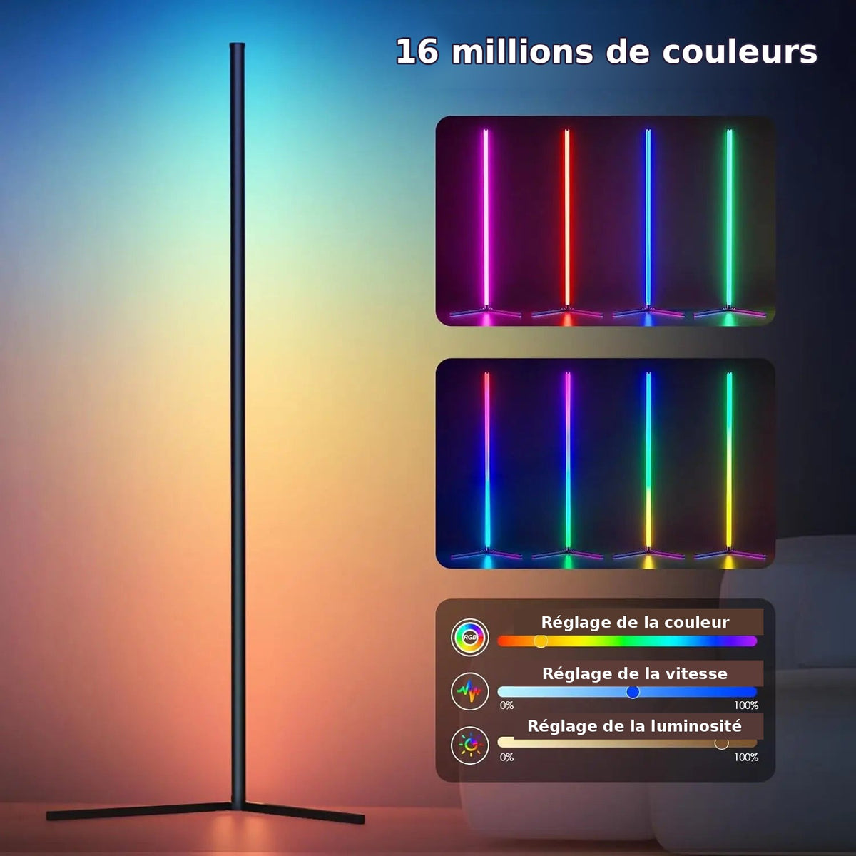 Lampe d'angle LED RGB – 16 millions de couleurs