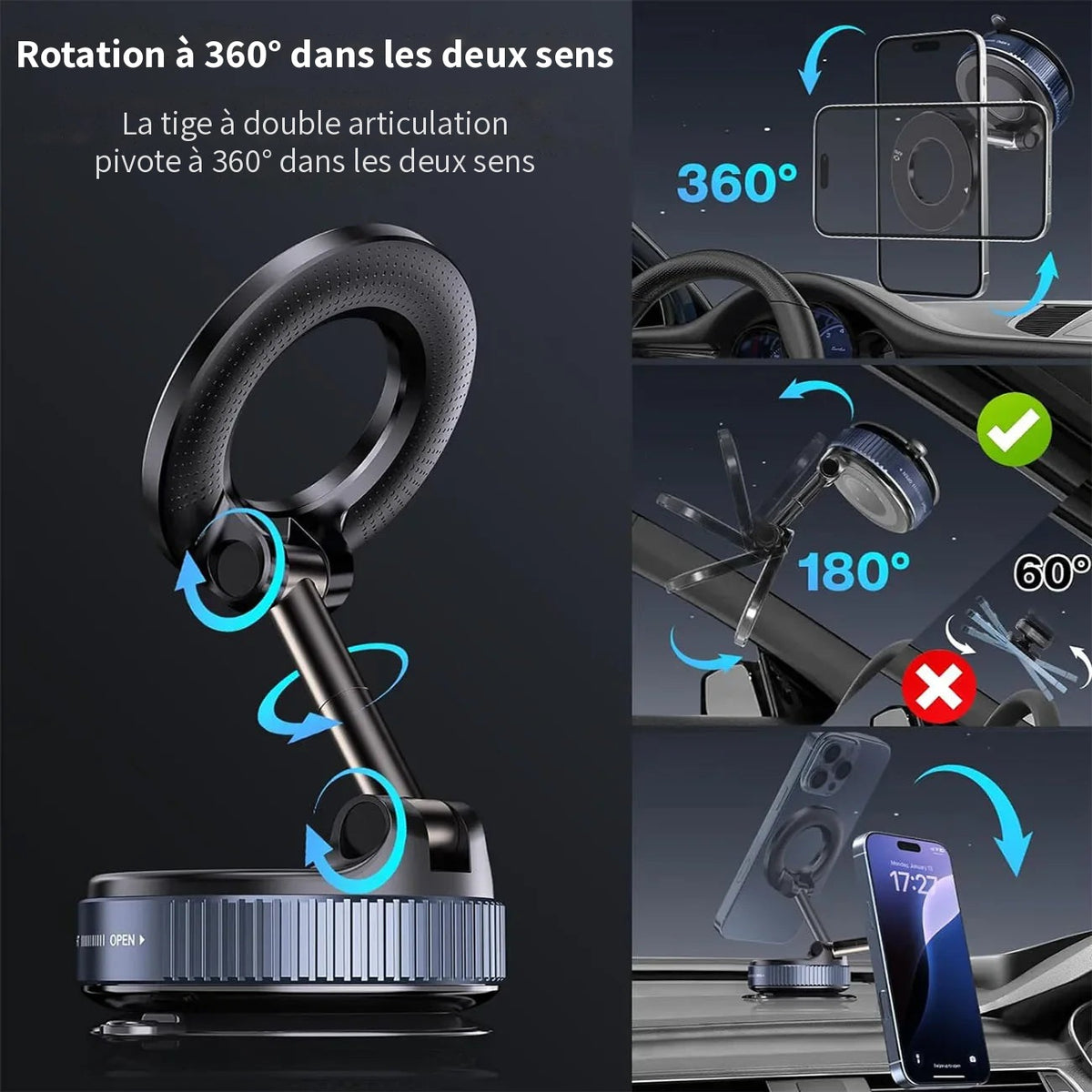 Rotation à 360° dans les deux sens
