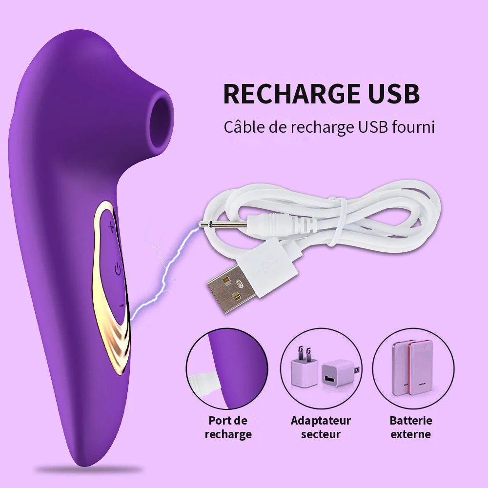 Stimulateur violet rechargeable avec son câble de recharge USB