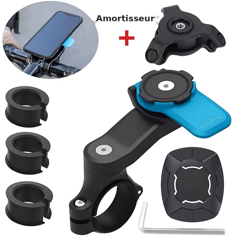 Support téléphone bleu avec amortisseur anti-vibrations