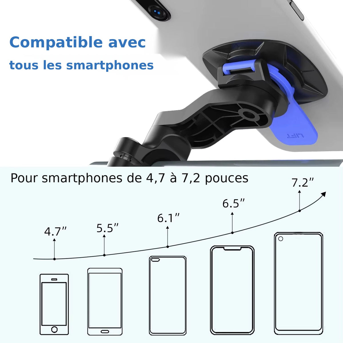 Support compatible avec les smartphones de 4,7 à 7,2 pouces