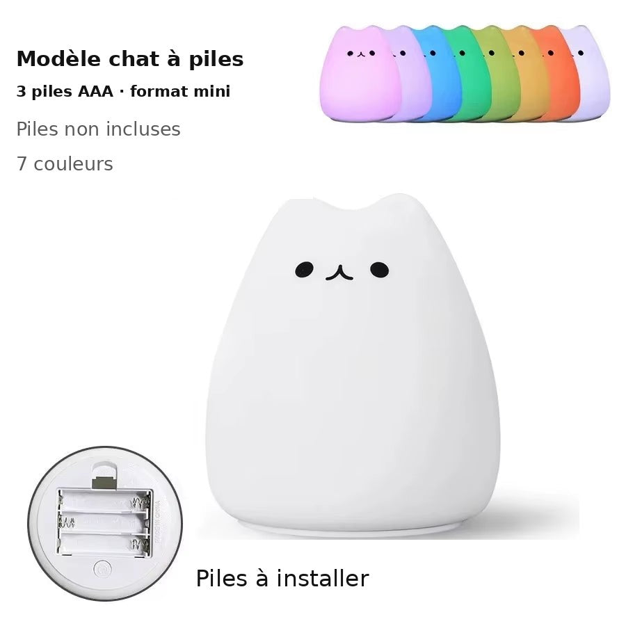 Veilleuse LED chat, modèle mini à piles