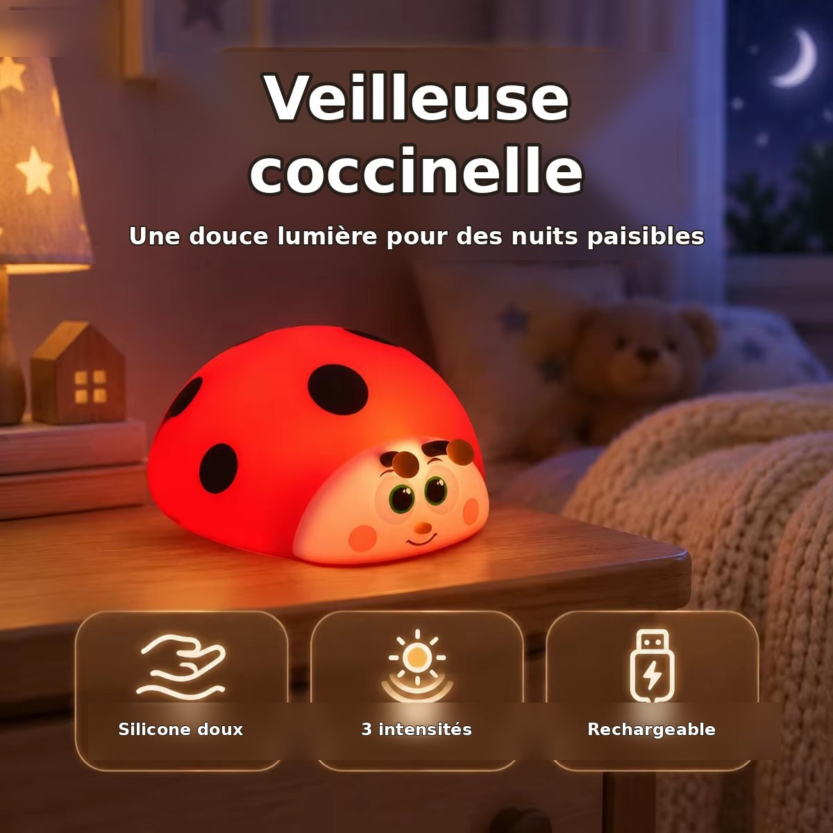 Veilleuse LED coccinelle en silicone