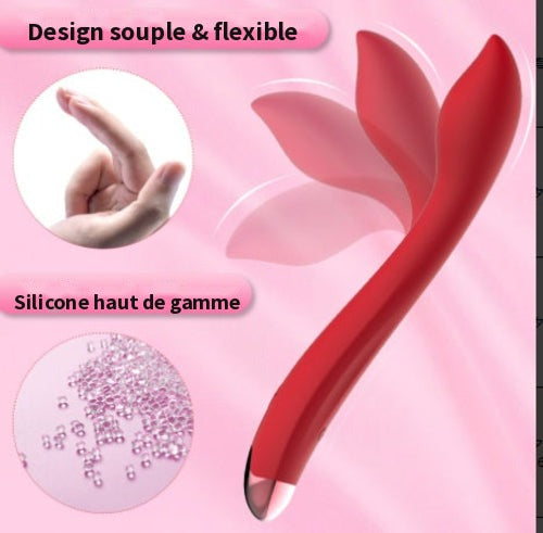 Vibromasseur Pétale rouge à tige souple et flexible en silicone